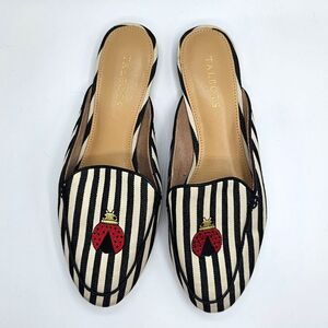 Talbots Ryan Black White Striped Ladybug Mules Women's Size 8.5